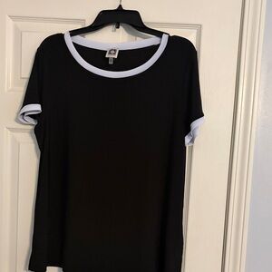 Anne Klein Black Short-Sleeve Top with White Trim